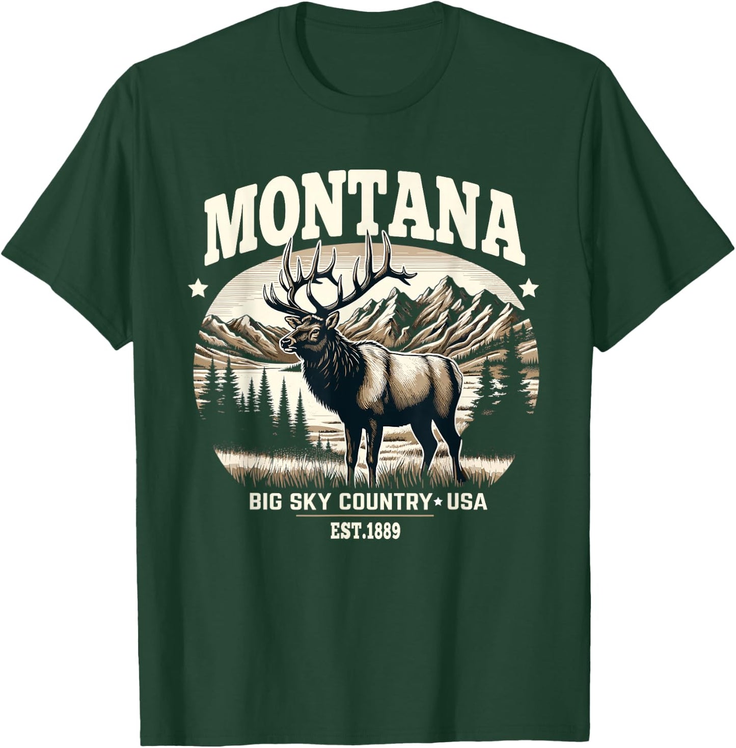 Montana Rocky Mountain Elk, Big Sky Country Design T-Shirt - T-Shirt | Forest