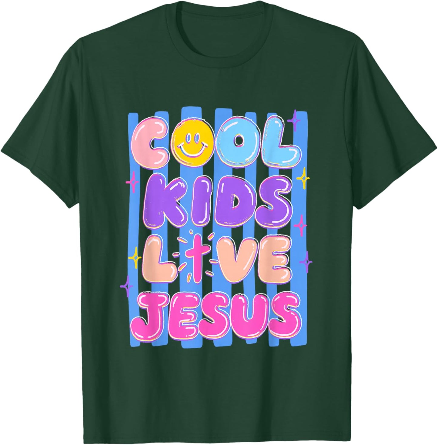 Preppy Cool Kids Love Jesus Stripes Christian Faith Girl Kid T-Shirt - T-Shirt | Forest