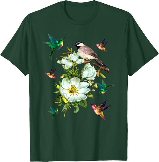 Hummingbird Flowers T Shirt Gift Lover Women Men Kids T-Shirt - T-Shirt | Forest