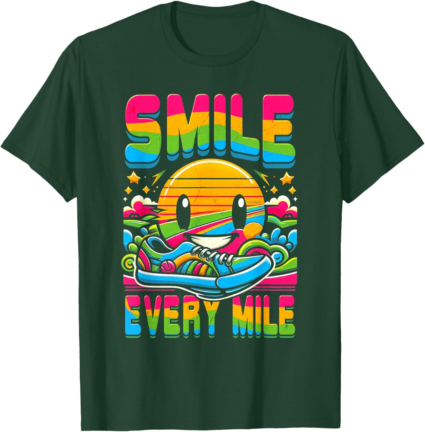 Hilarious Running Runner Smile Every Mile Graphic Saying T-Shirt - T-Shirt | Forest