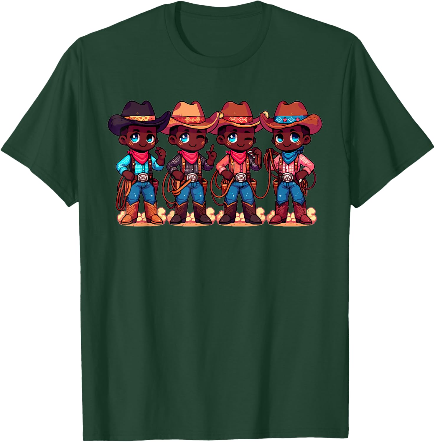 Black Cowboy Western Rodeo Melanin Black History Texas Kids T-Shirt - T-Shirt | Forest