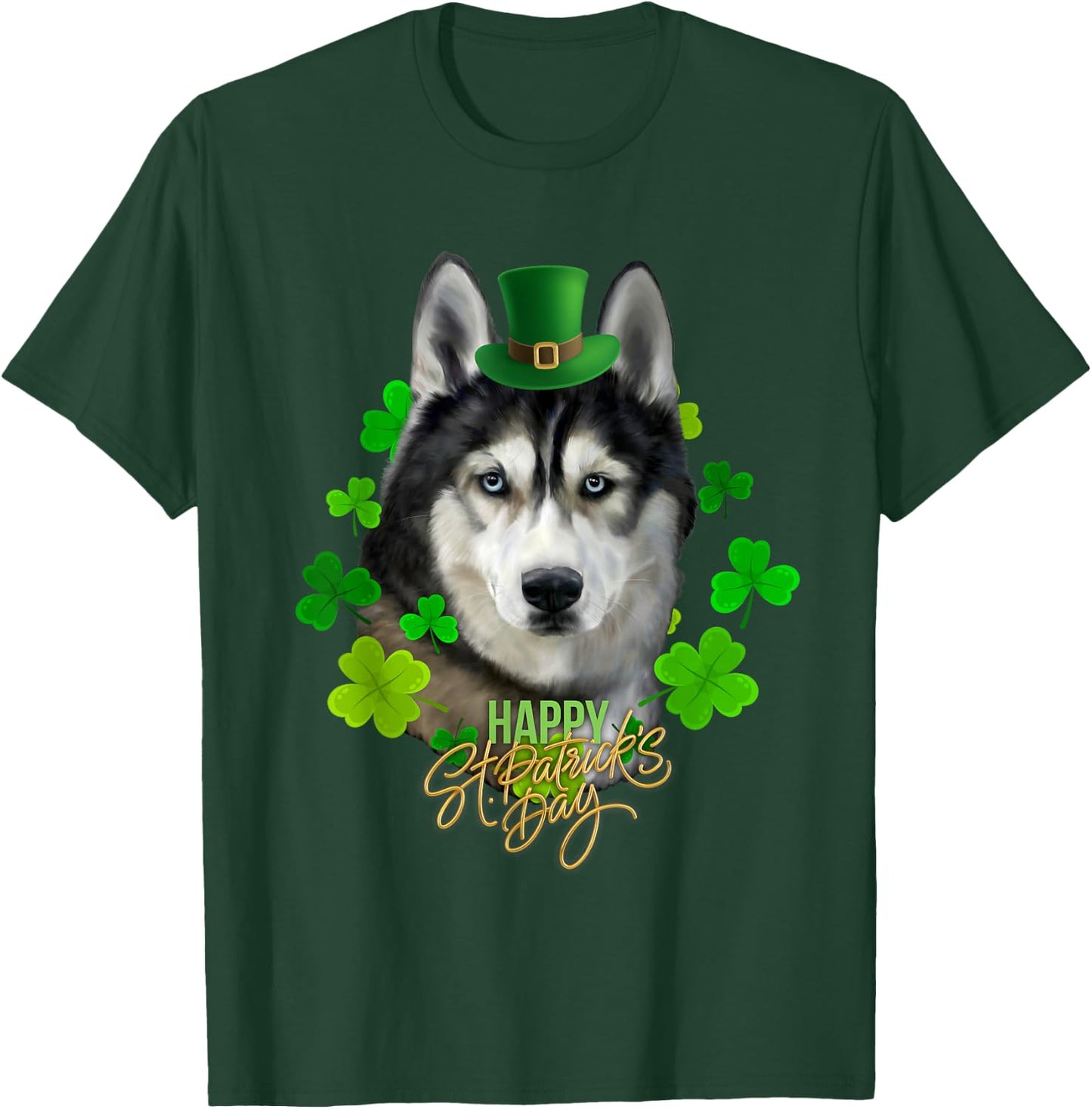 St Patrick's Day Irish Saint Patrick Shamrock Furious Husky T-Shirt - T-Shirt | Forest