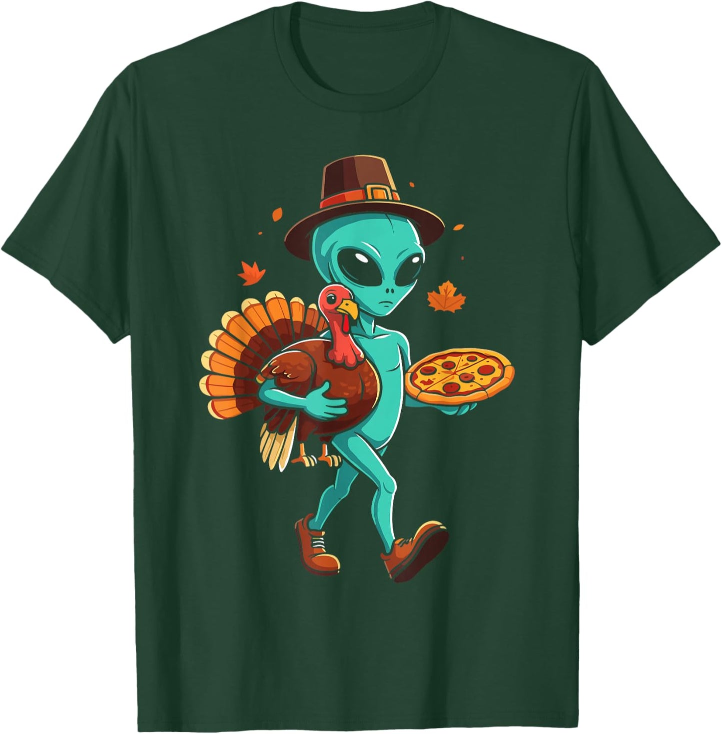 Alien turkey pizza thanksgiving day fall alien pilgrim T-Shirt - T-Shirt | Forest