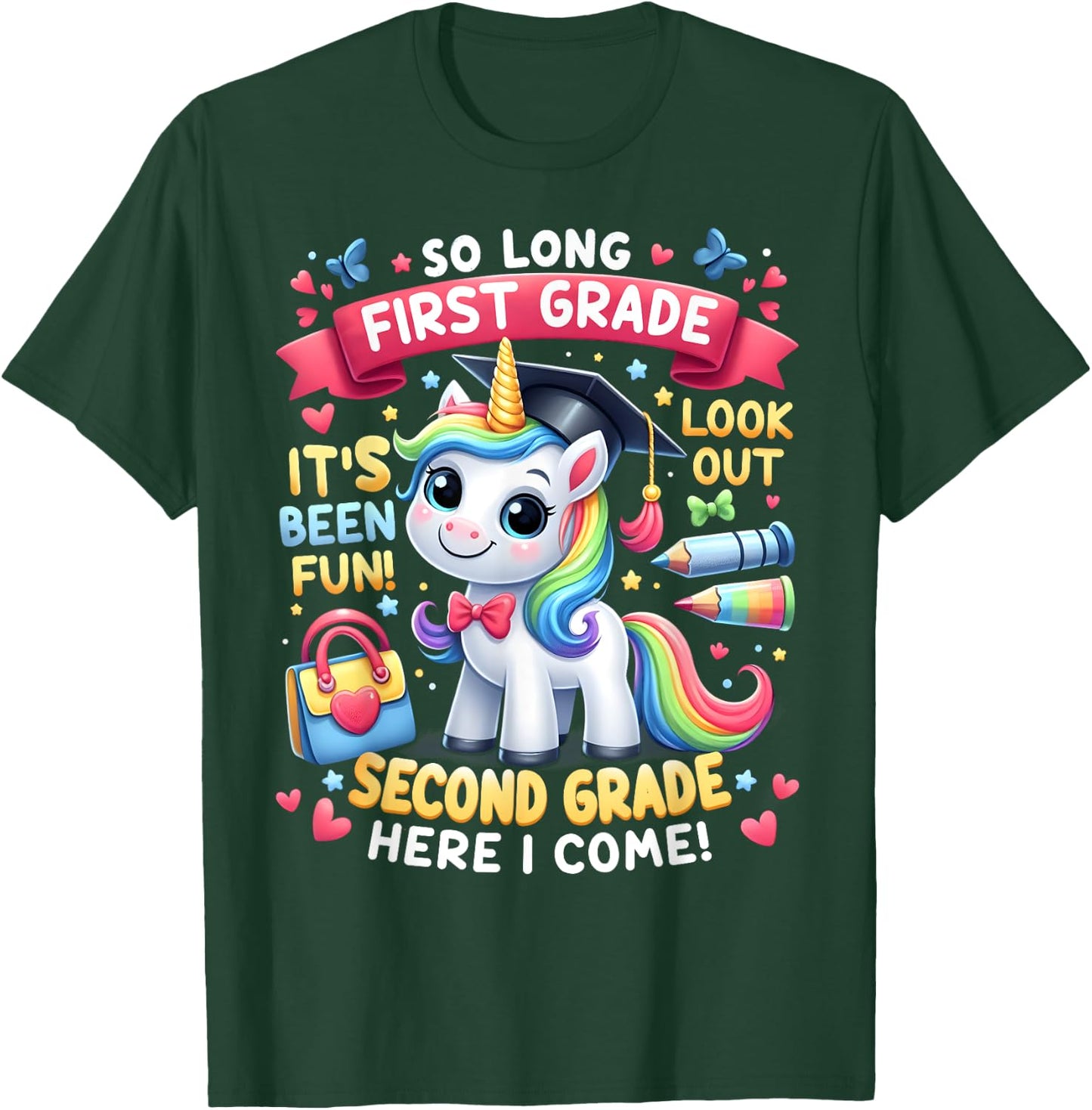 So long First Grade Hello Second Grade Cute Unicorn Summer Men Women Girls Kids T-Shirt - T-Shirt | Forest