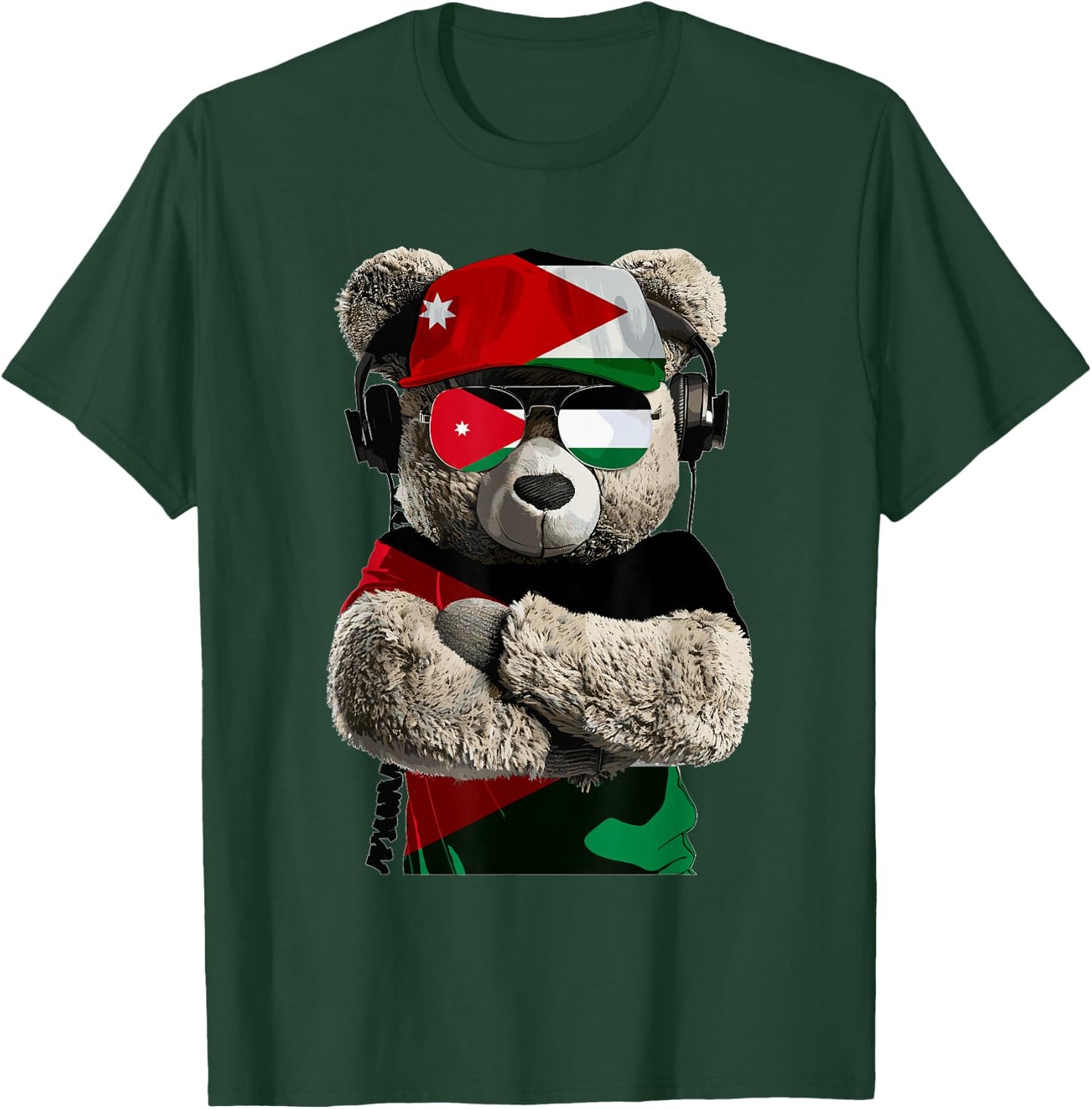 Jordanian Flag Bear Sunglasses Souvenirs Products Jordan T-Shirt - T-Shirt | Forest