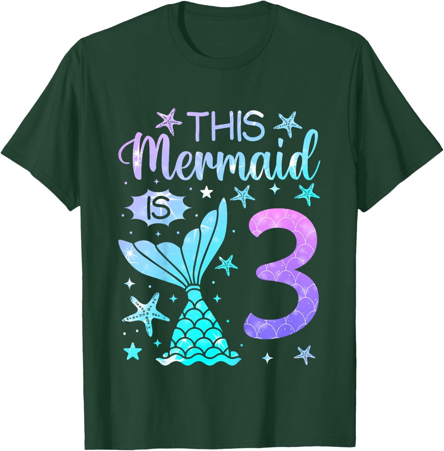 3rd Birthday Shirt Girl 3yr Three 3 Year Old Mermaid Bday T-Shirt - T-Shirt | Forest