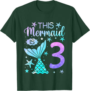 3rd Birthday Shirt Girl 3yr Three 3 Year Old Mermaid Bday T-Shirt - T-Shirt | Forest