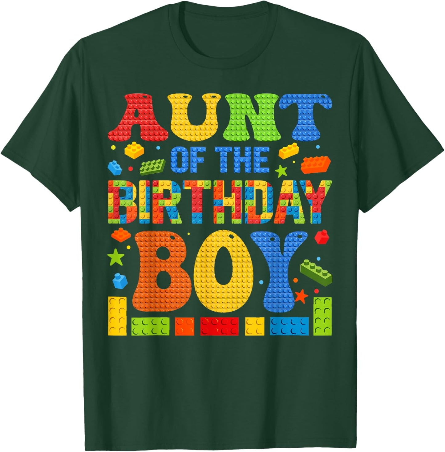 Aunt Of The Birthday Boy Building Block Birthday Party T-Shirt - T-Shirt | Forest