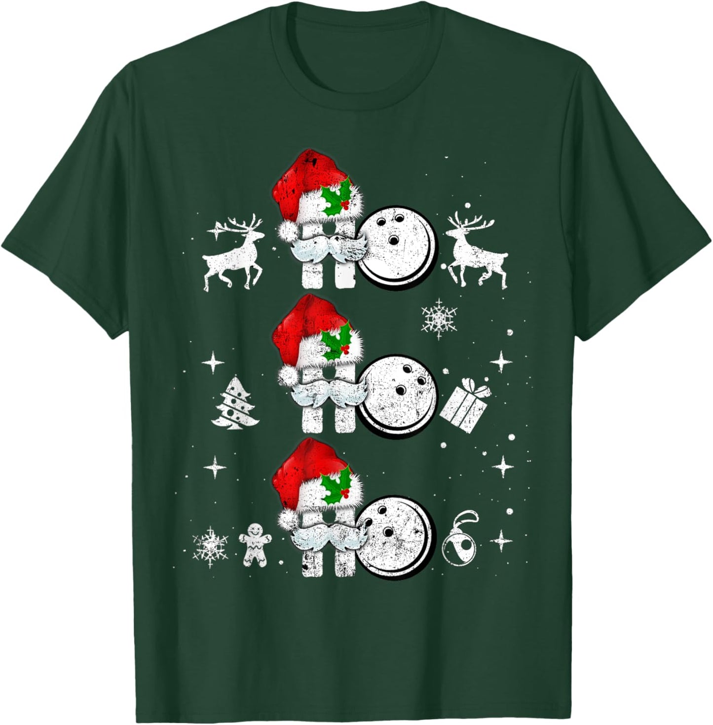 Christmas Bowling Ball Ho Ho Xmas Sports Reindeer Santa Hat T-Shirt - T-Shirt | Forest