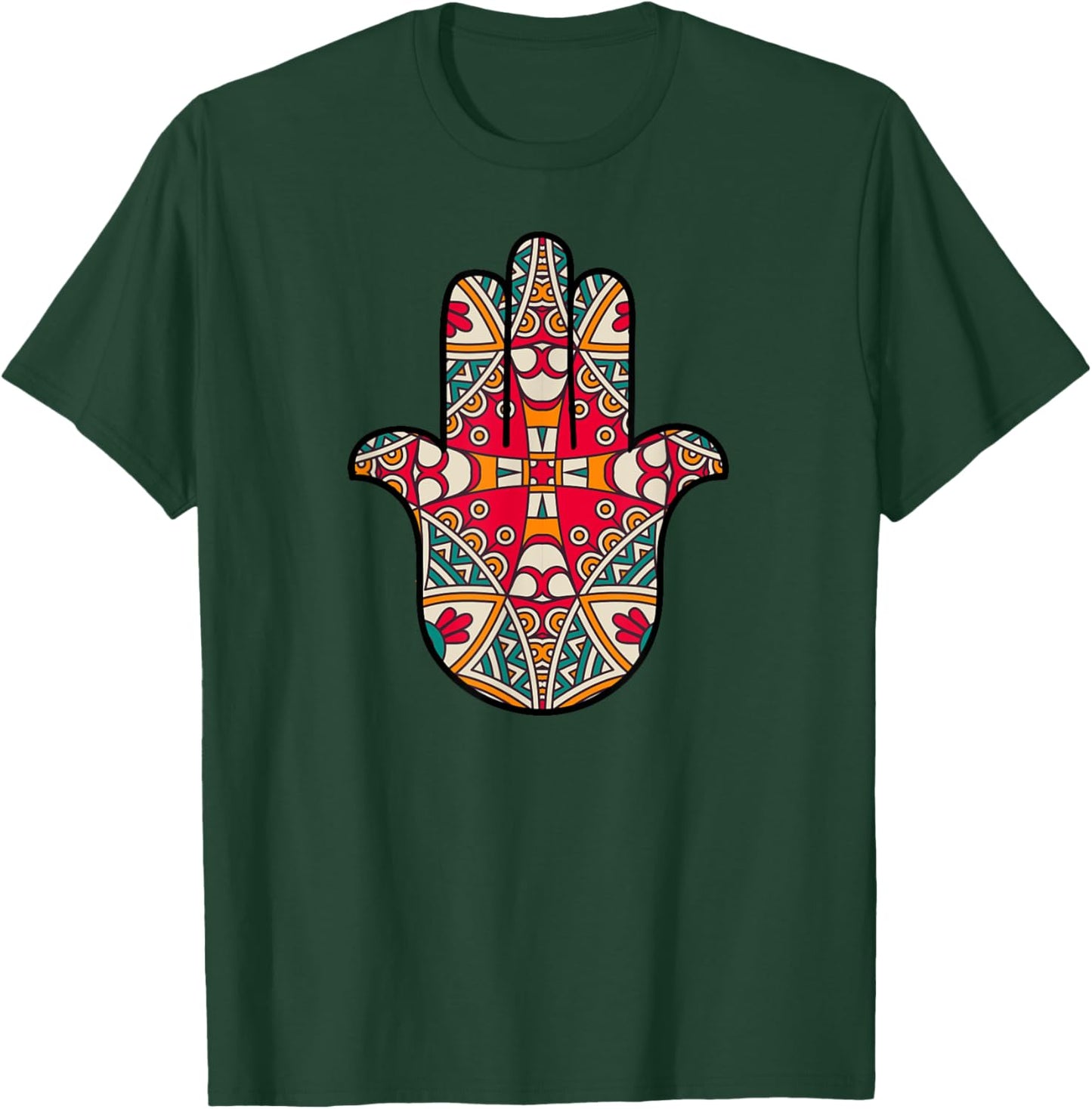 Hamsa Hand, Hamesh, Hand of Miriam Mandala Pattern T-Shirt - T-Shirt | Forest
