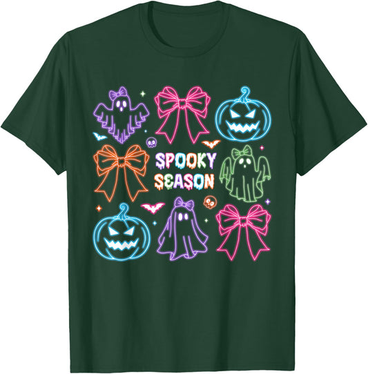 Spooky Season Cute Ghost Neon Halloween Neon Lights Costume T-Shirt - T-Shirt | Forest