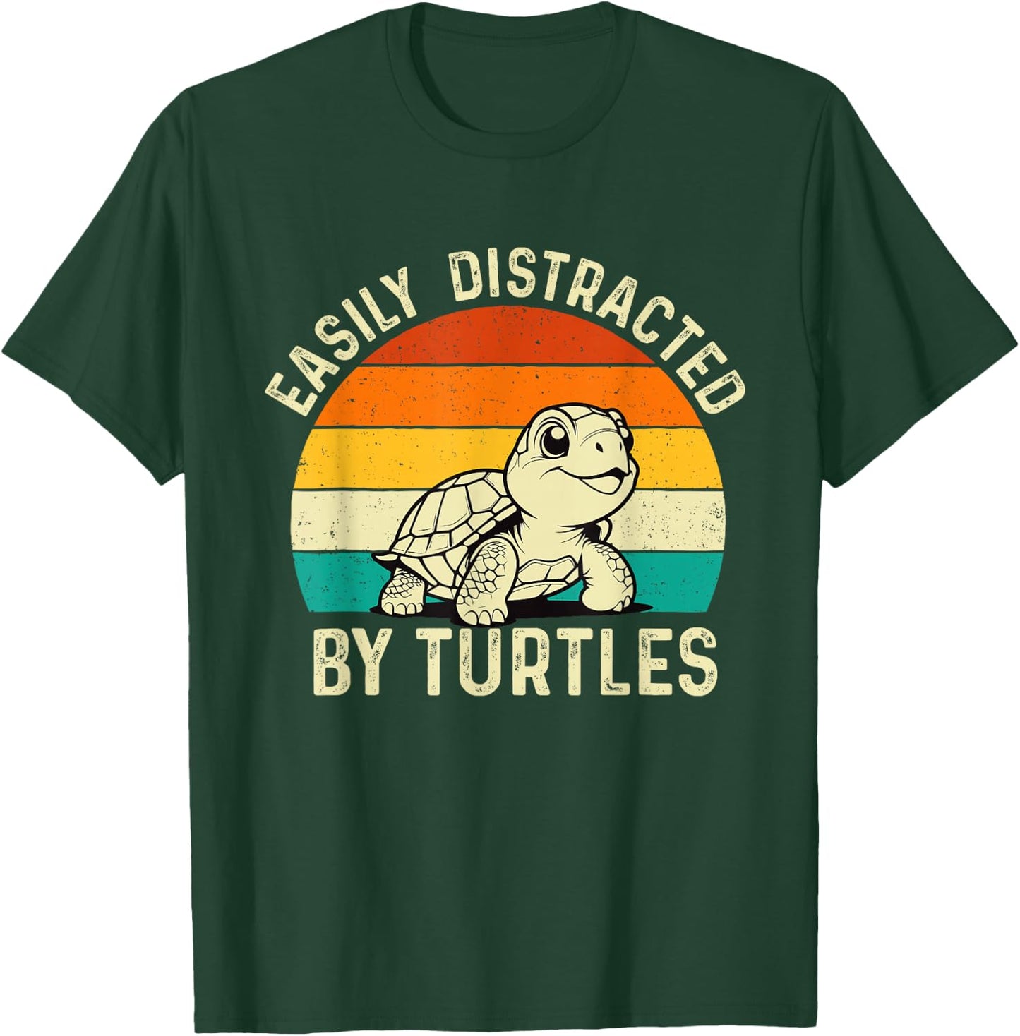 Easily Distracted By Turtles - Reptile Lover Cute Tortoise T-Shirt - T-Shirt | Forest
