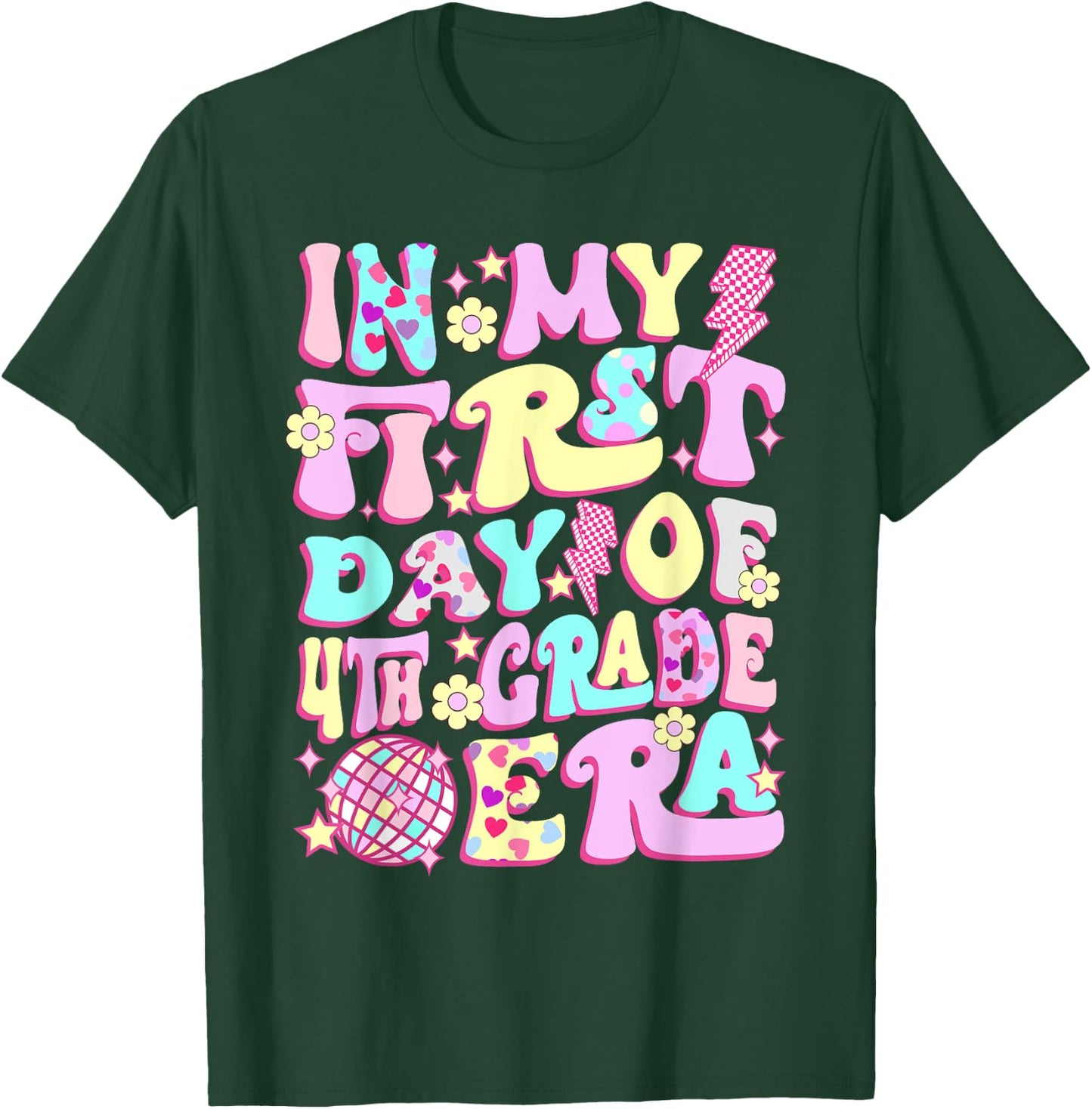 Groovy In My First Day 4th Grade Era Back To School Girls T-Shirt - T-Shirt | Forest