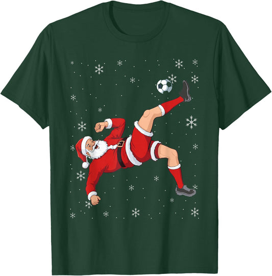 Soccer Christmas Santa Bicycle Kick Xmas Boys Men Ball Sport T-Shirt - T-Shirt | Forest
