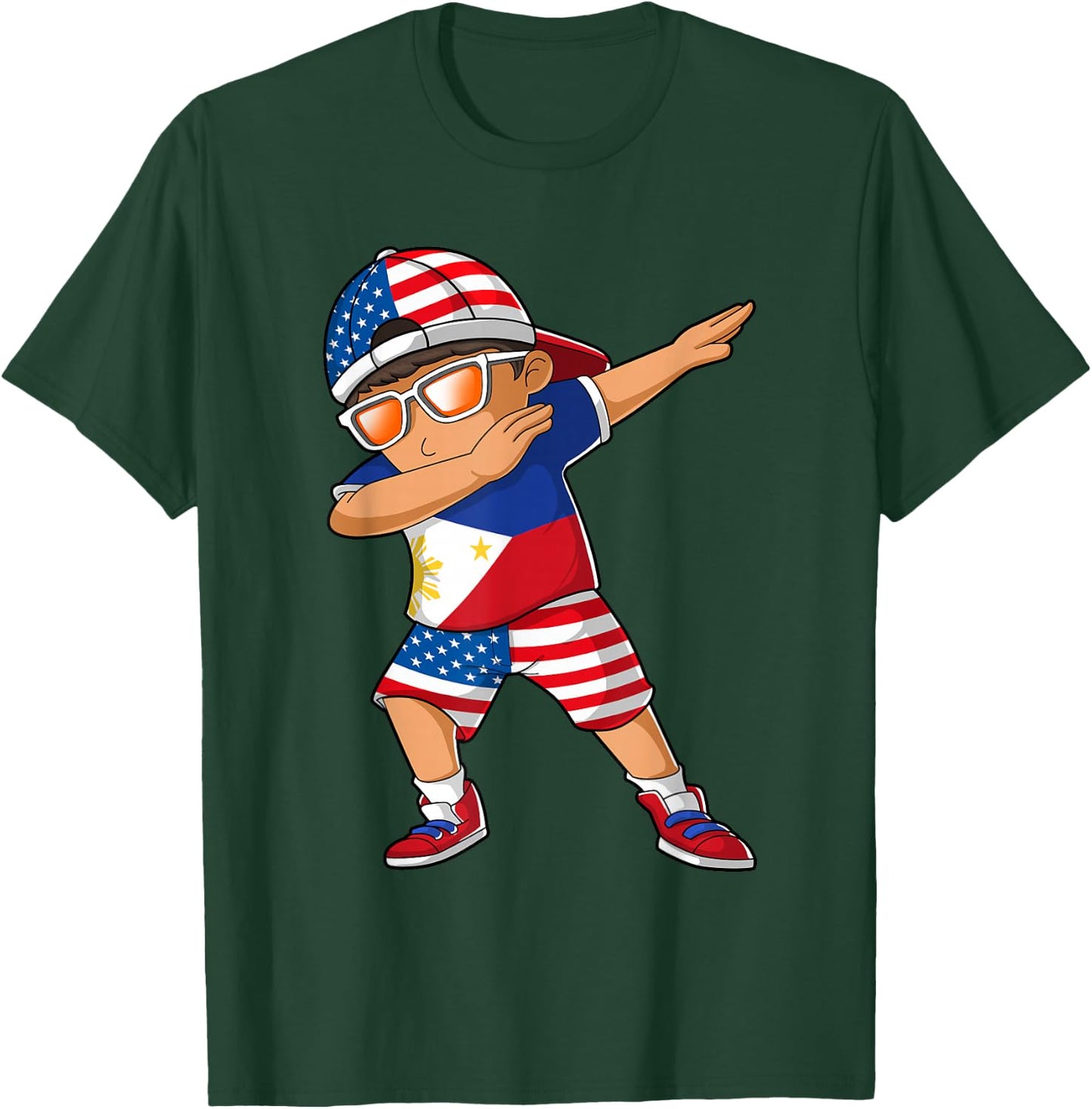 Half American Half Filipino Boy Kid Philippine Flag T-Shirt - T-Shirt | Forest