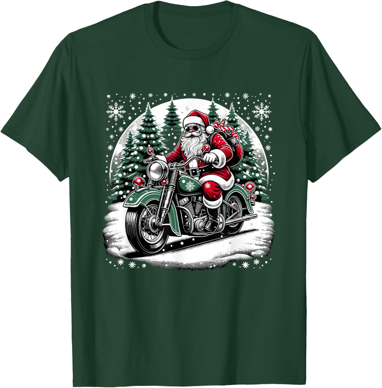 Santa Riding A Vintage Motorcycle Biker Santa Xmas T-Shirt - T-Shirt | Forest