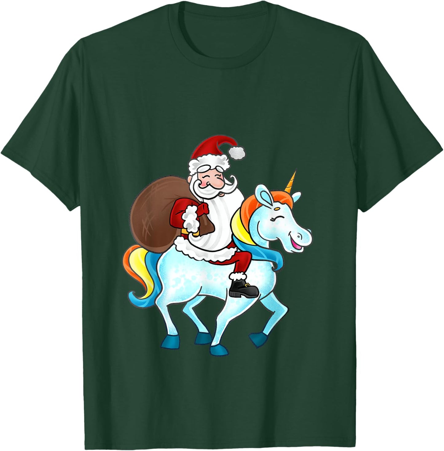 Funny Santa Claus Riding A Unicorn Cute Christmas Lover T-Shirt - T-Shirt | Forest