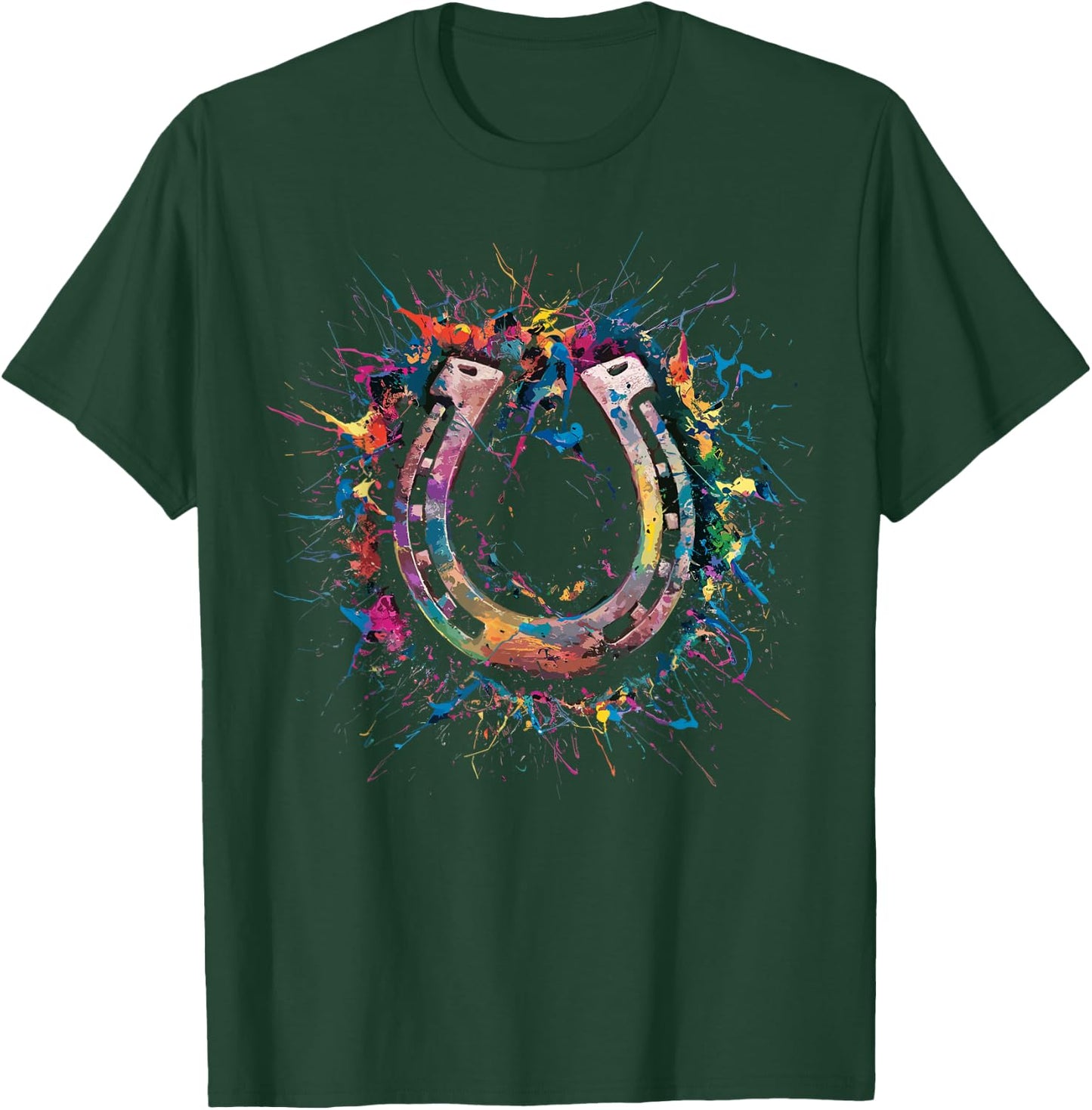 Colorful Paint Splash Horseshoe Art Graphic T-Shirt - T-Shirt | Forest