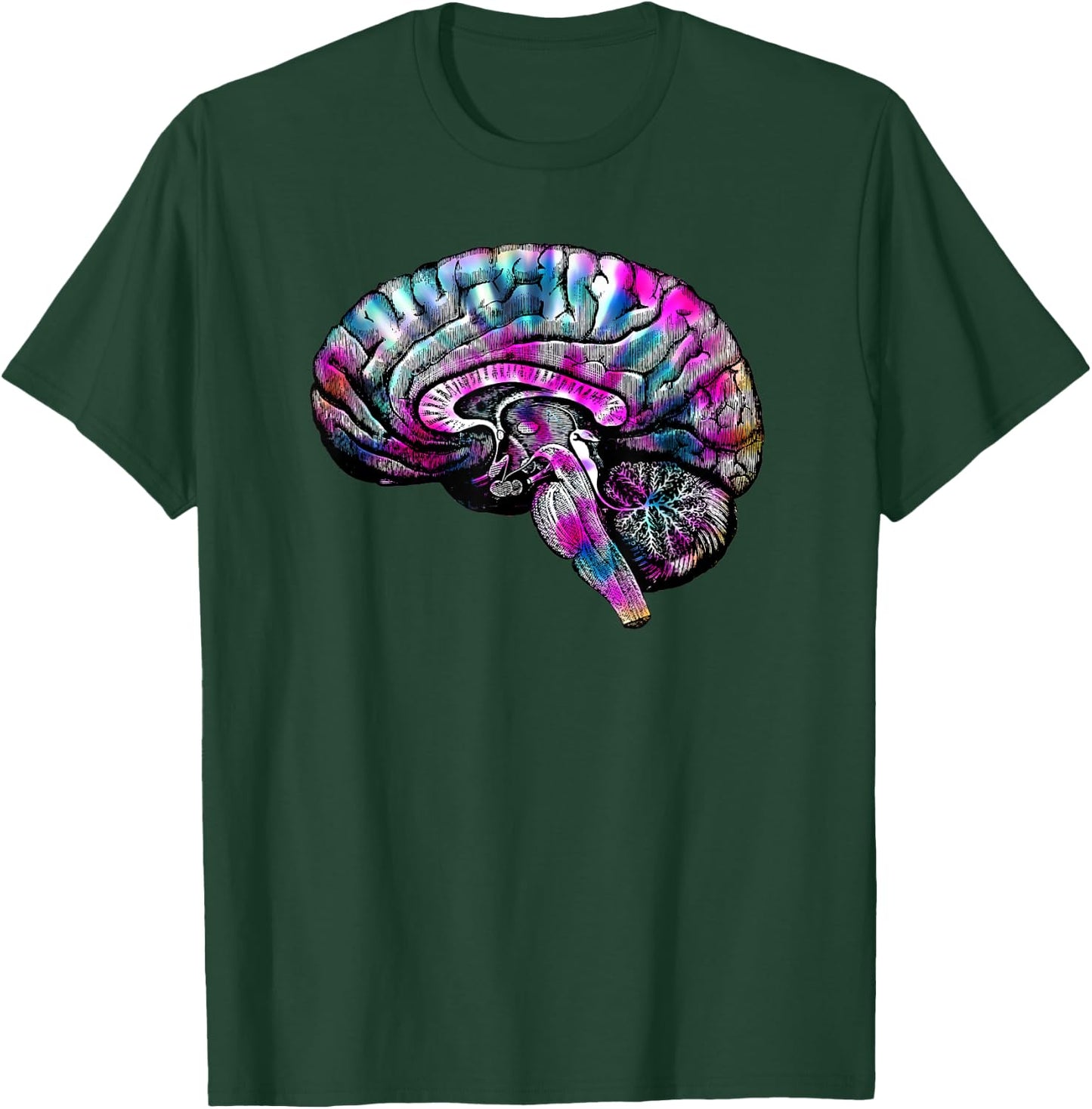 Psychedelic Art Creative Tie Dye Human Brain Retro Women Men T-Shirt - T-Shirt | Forest