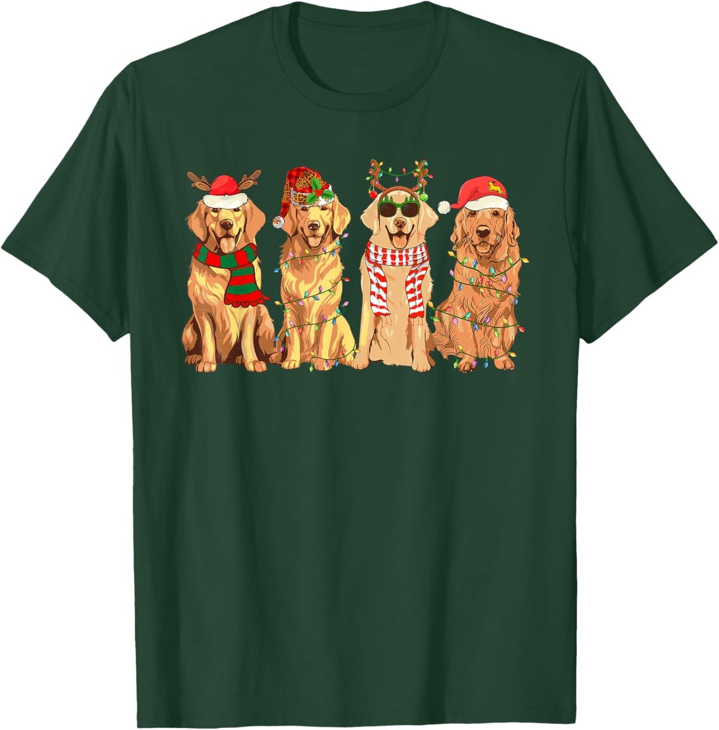 Funny Dogs Golden Retriever Christmas Xmas Lights Dog Lover Men Women Kids T-Shirt - T-Shirt | Forest
