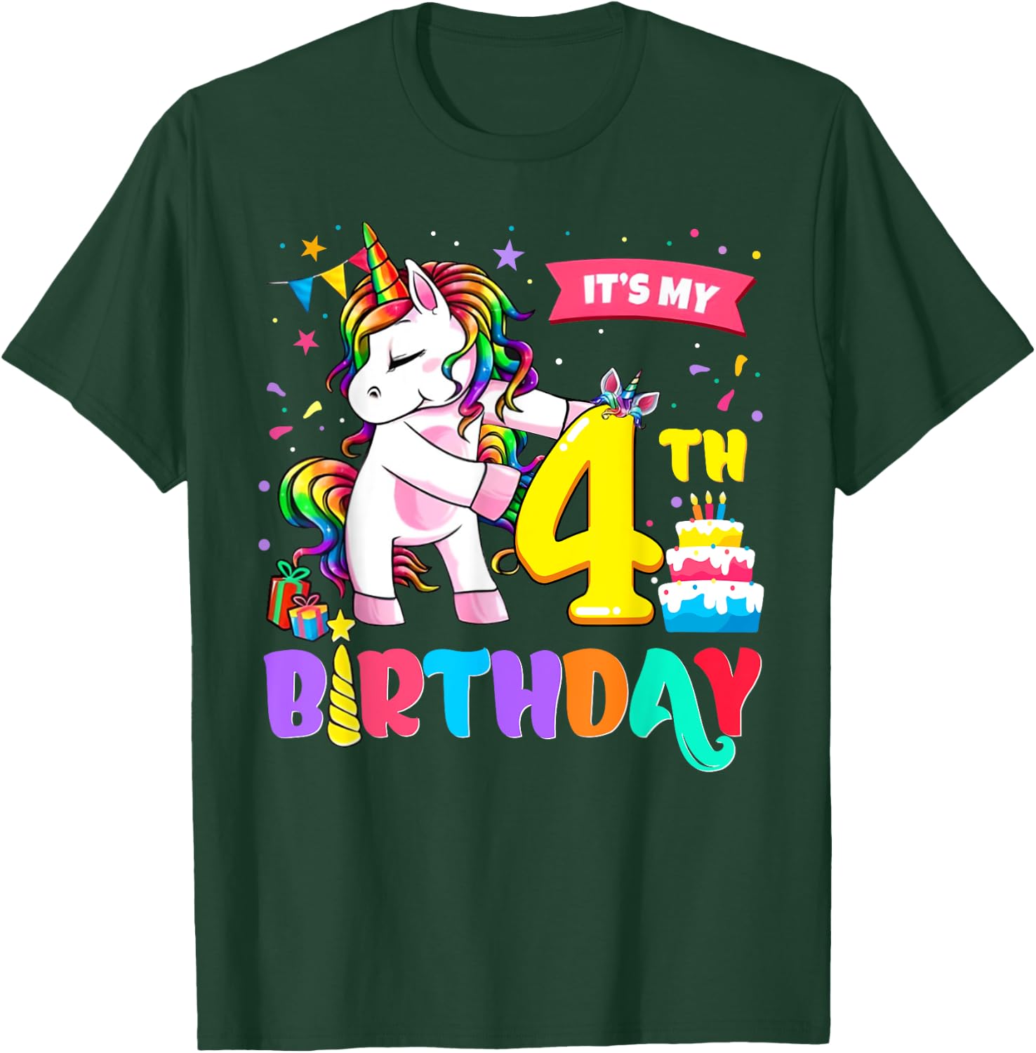 It's My 4th Birthday Shirt Cute Unicorn 4 Year Old Bday Girl T-Shirt - T-Shirt | Forest