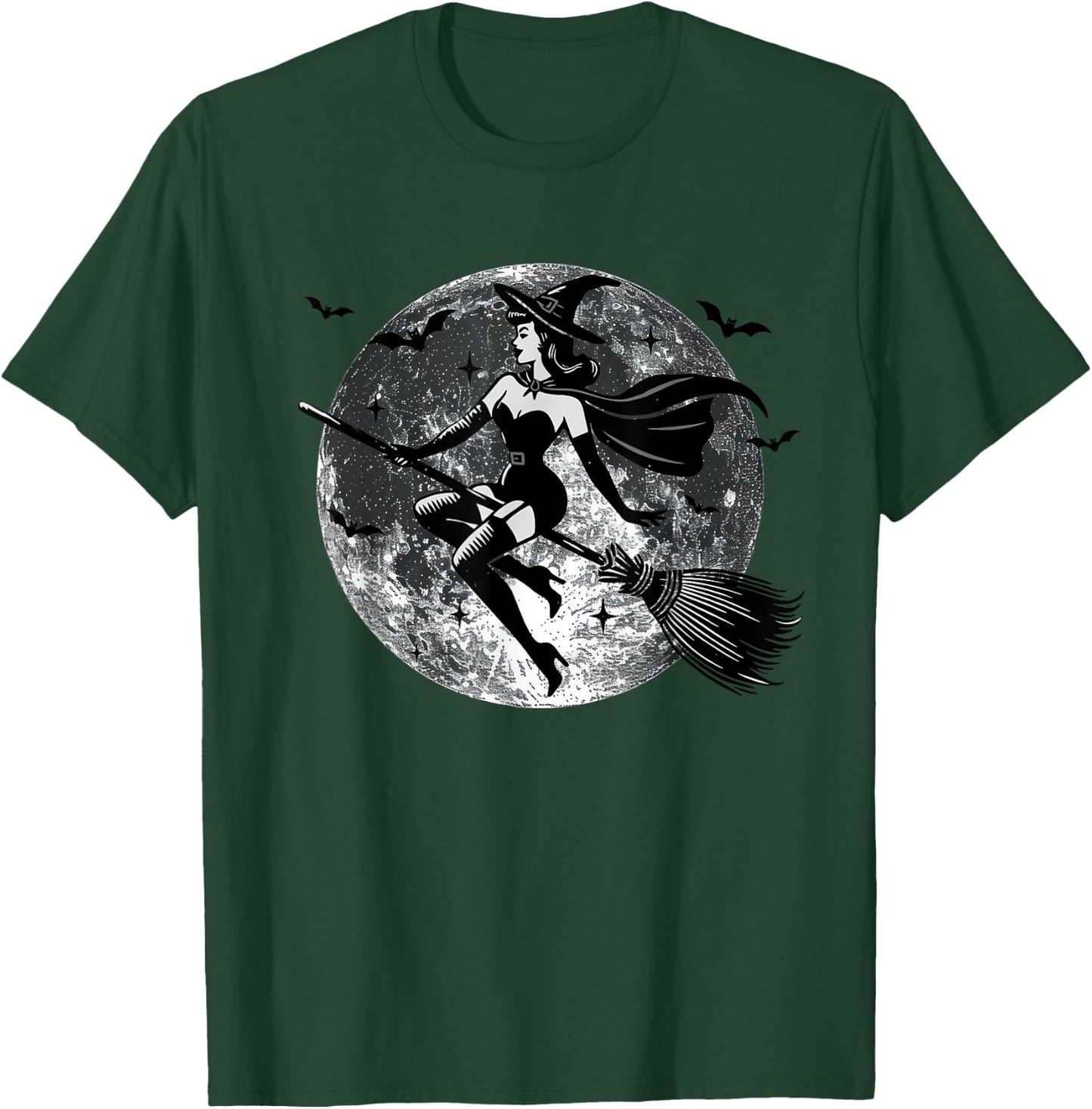 Retro Vintage Sexy Witch on the Broom Moon Halloween T-Shirt - T-Shirt | Forest