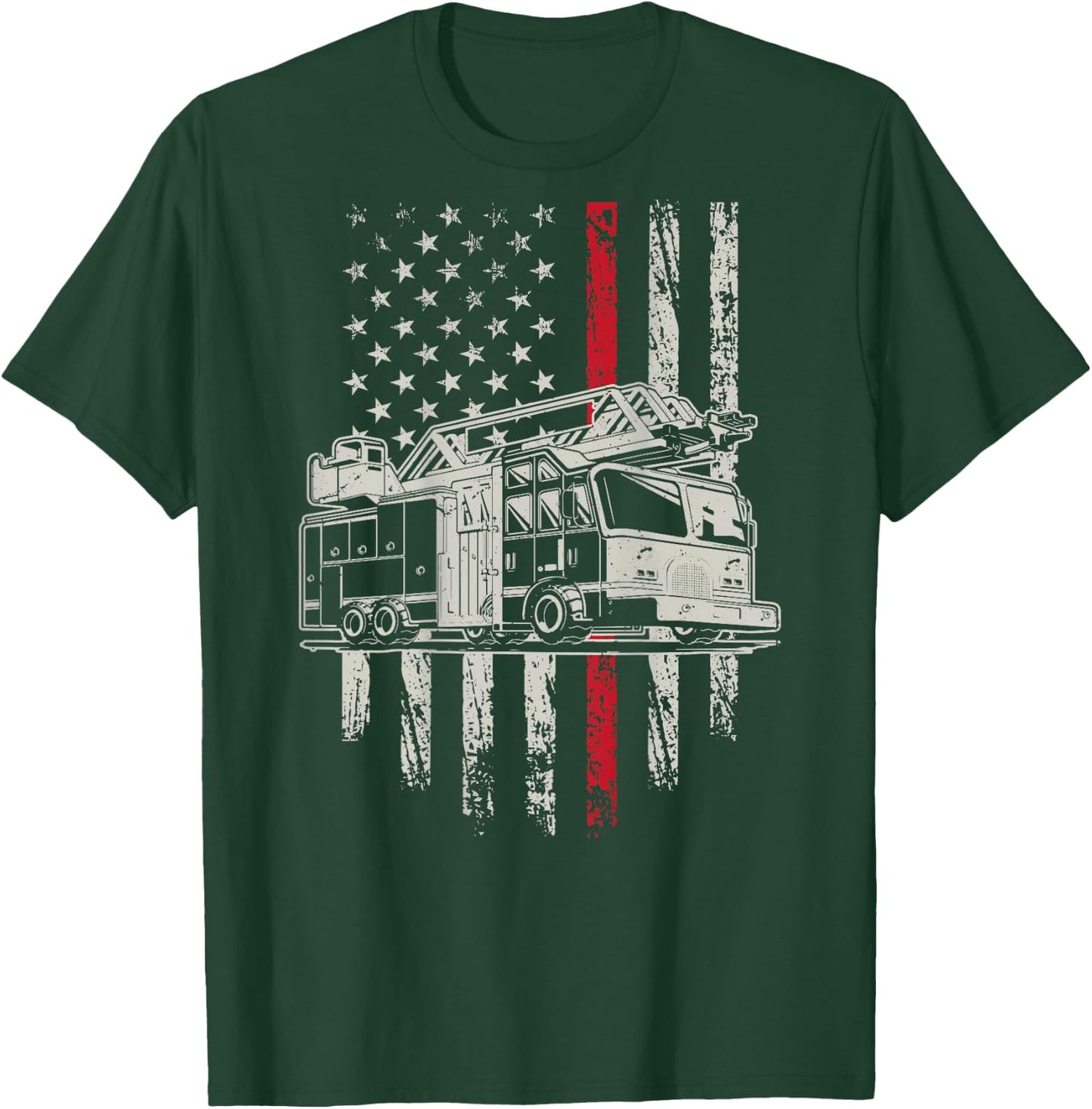 USA Flag Firefighter 4th Of July Patriotic Design On Back T-Shirt - T-Shirt | Forest