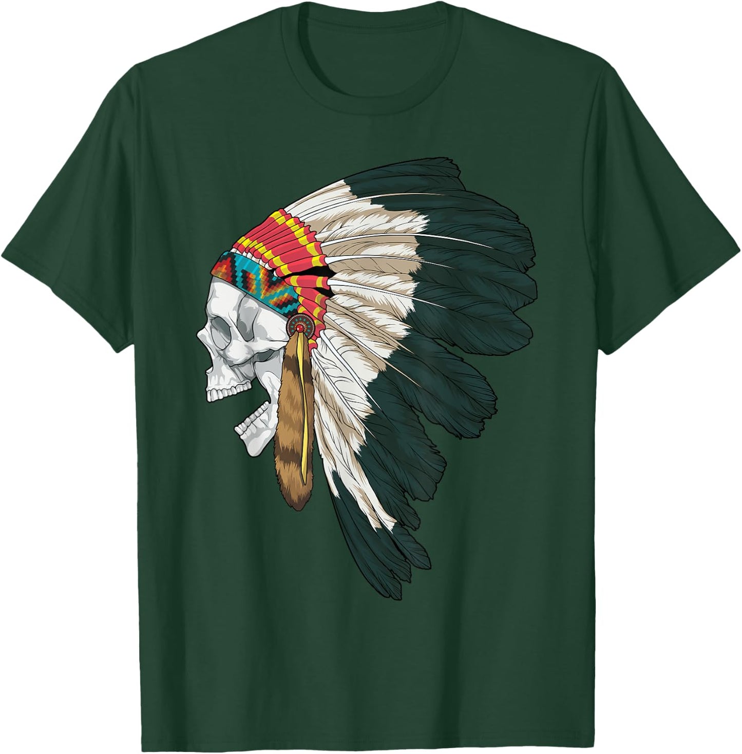 American Skull Native Indian Eagle Chief Tribal Headdress T-Shirt - T-Shirt | Forest