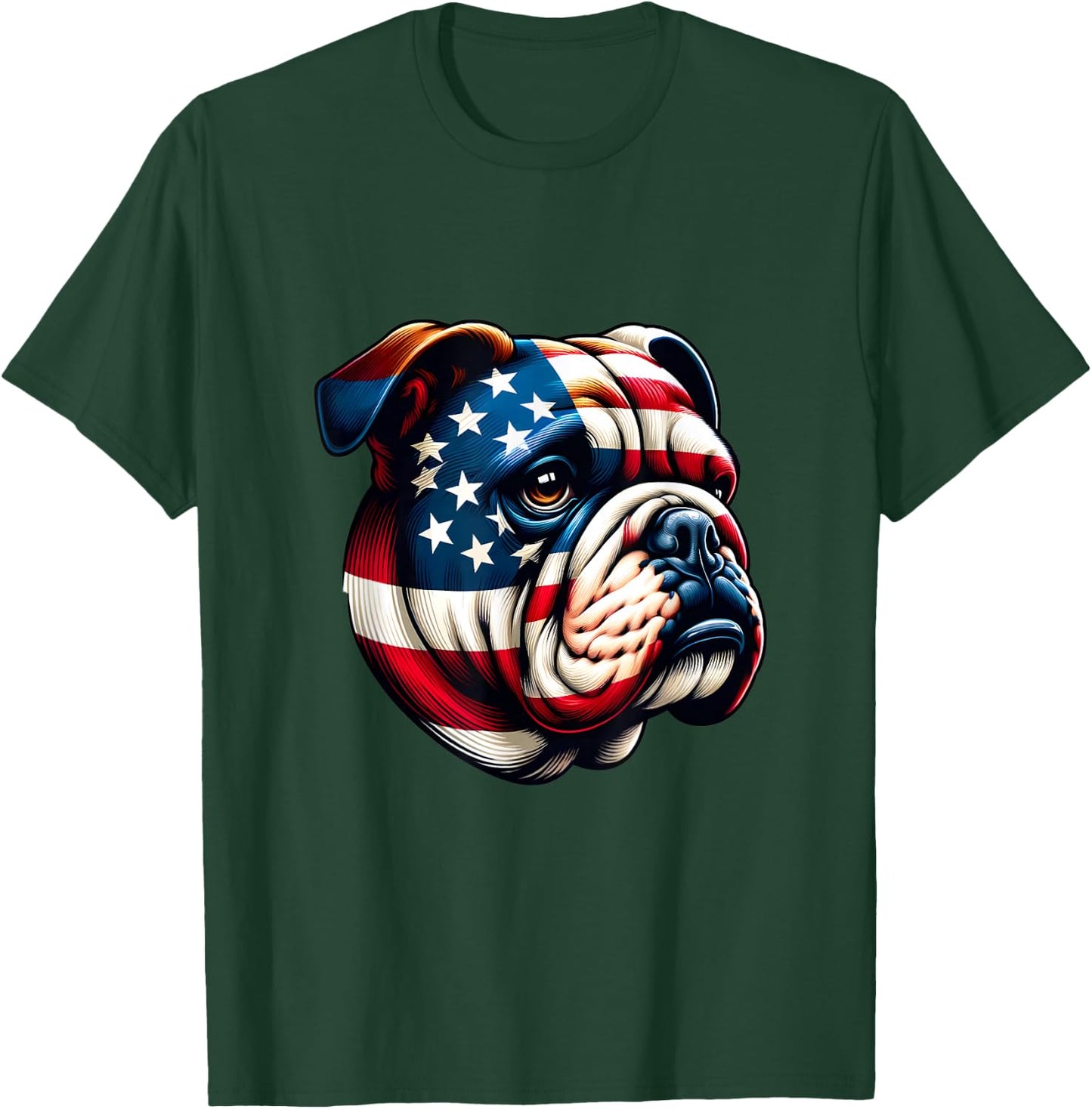 Patriotic English Bulldog Lover Owner Men American USA Flag T-Shirt - T-Shirt | Forest