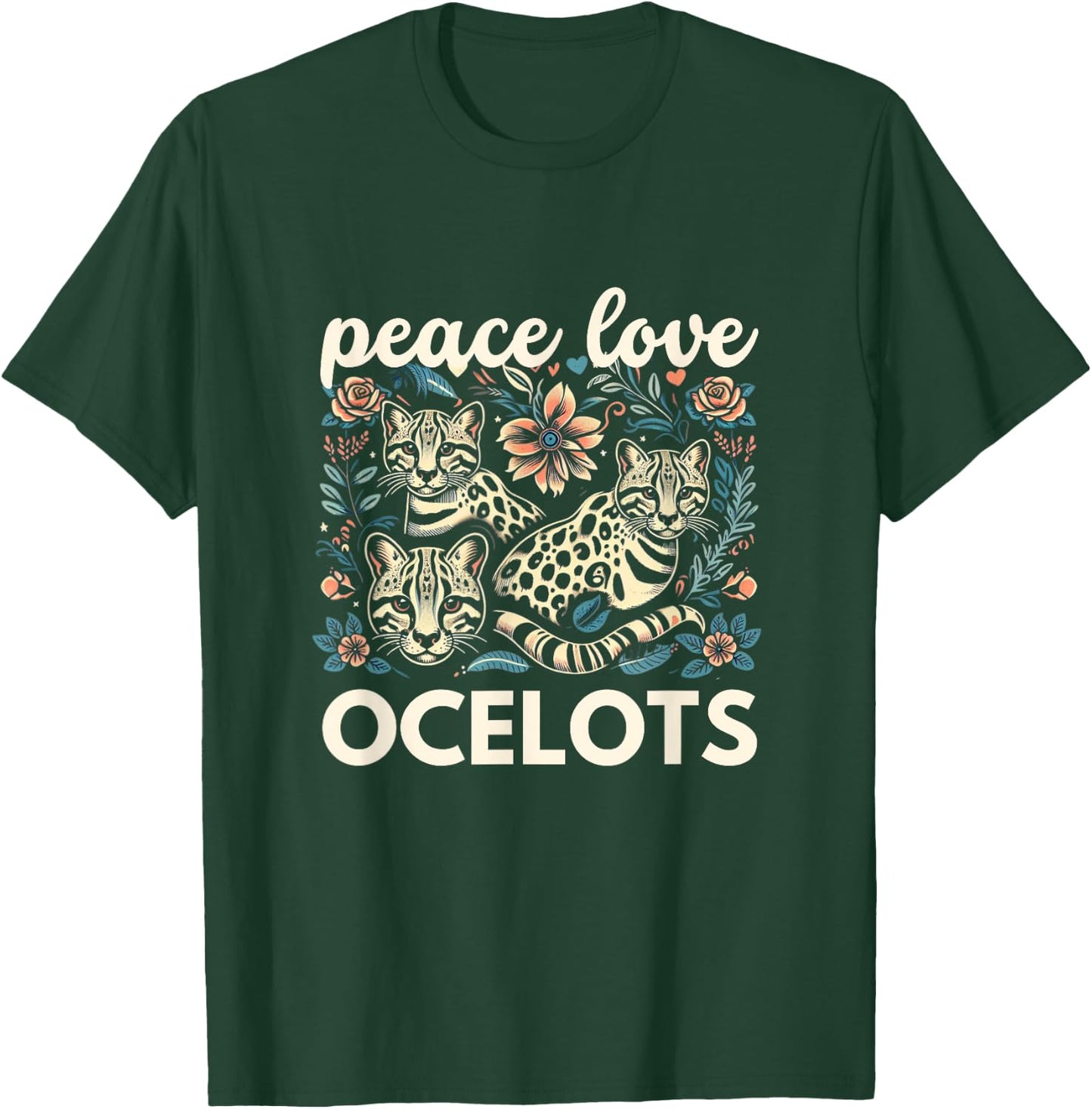 Ocelot Shirt Ocelot Lover Peace Love Ocelots T-Shirt - T-Shirt | Forest