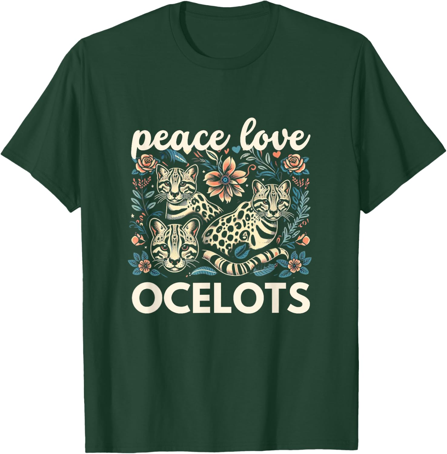 Ocelot Shirt Ocelot Lover Peace Love Ocelots T-Shirt - T-Shirt | Forest
