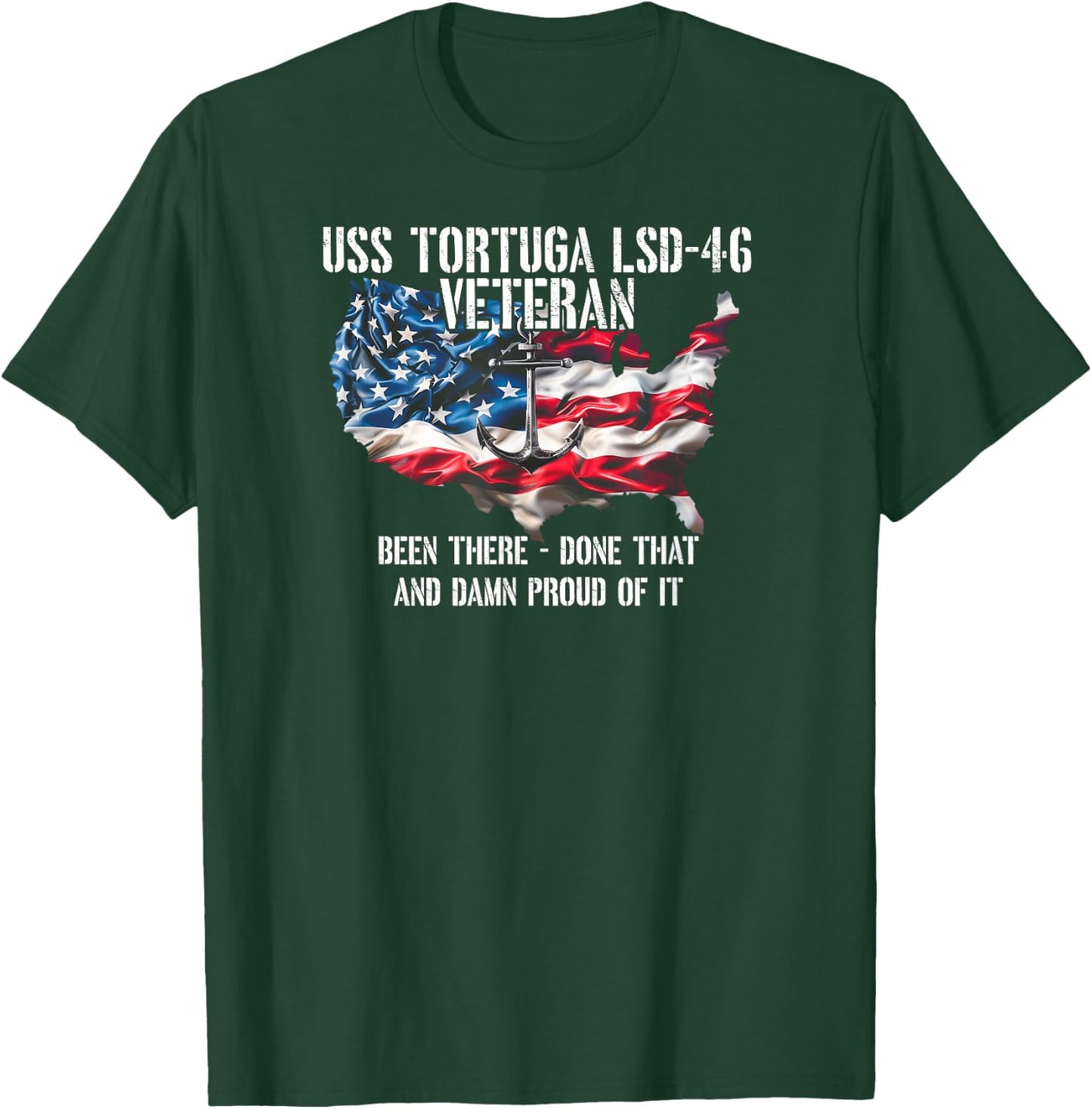 USS Tortuga LSD-46 Dock Landing Ship Veteran US Flag T-Shirt - T-Shirt | Forest