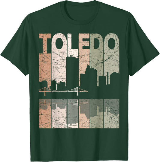 Toledo Vintage Toledo Ohio Retro Toledo Skyline , Small, Black T-Shirt - T-Shirt | Forest