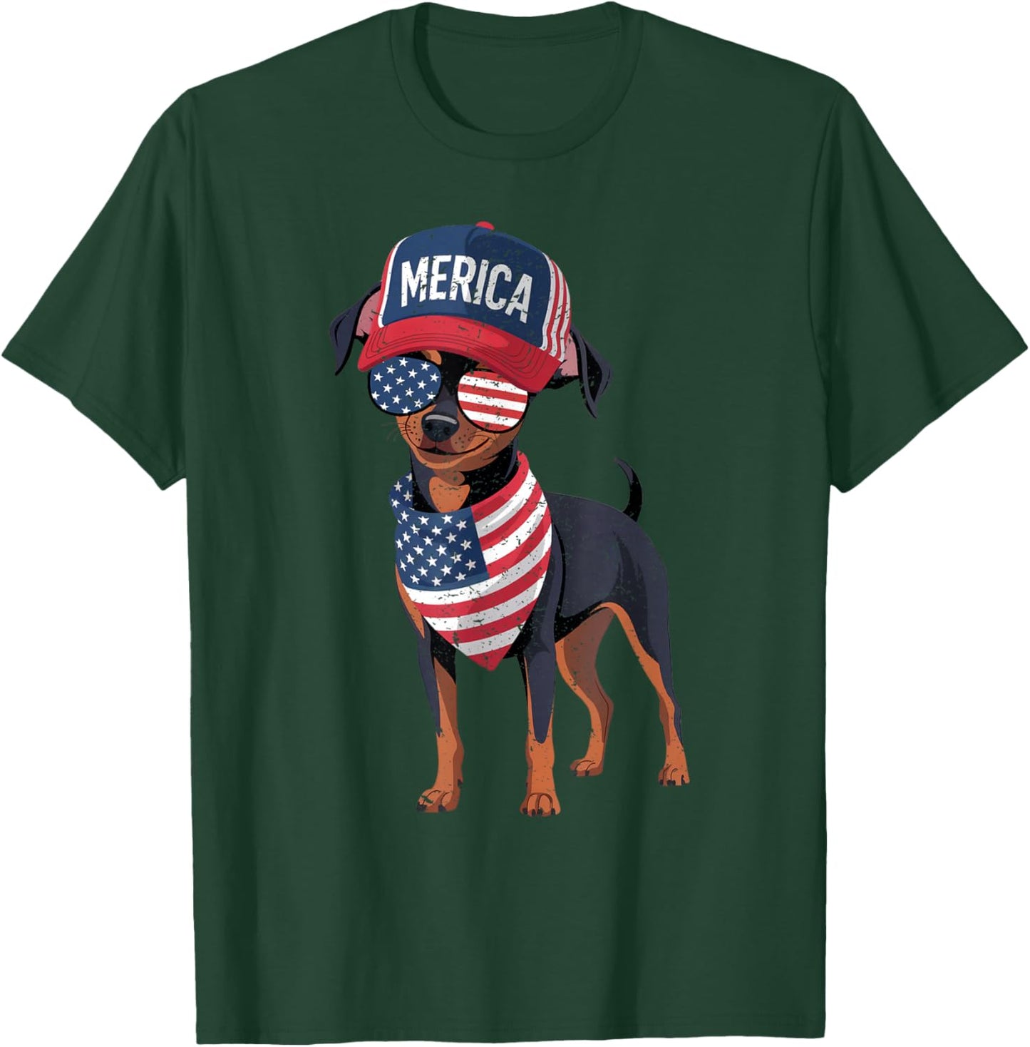 Min Pin 4th of July US American Flag Dog Patriotic T-Shirt - T-Shirt | Forest