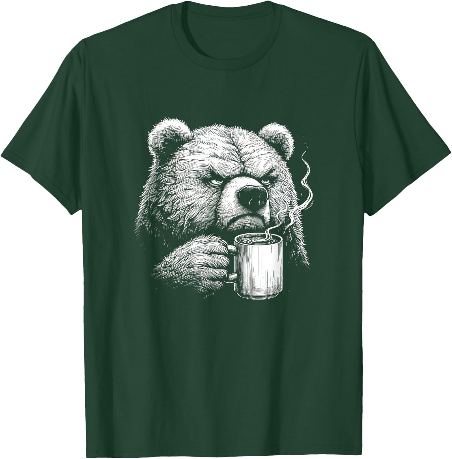 Funny Bear Drinking Coffee Graphic Art Design T-Shirt - T-Shirt | Forest
