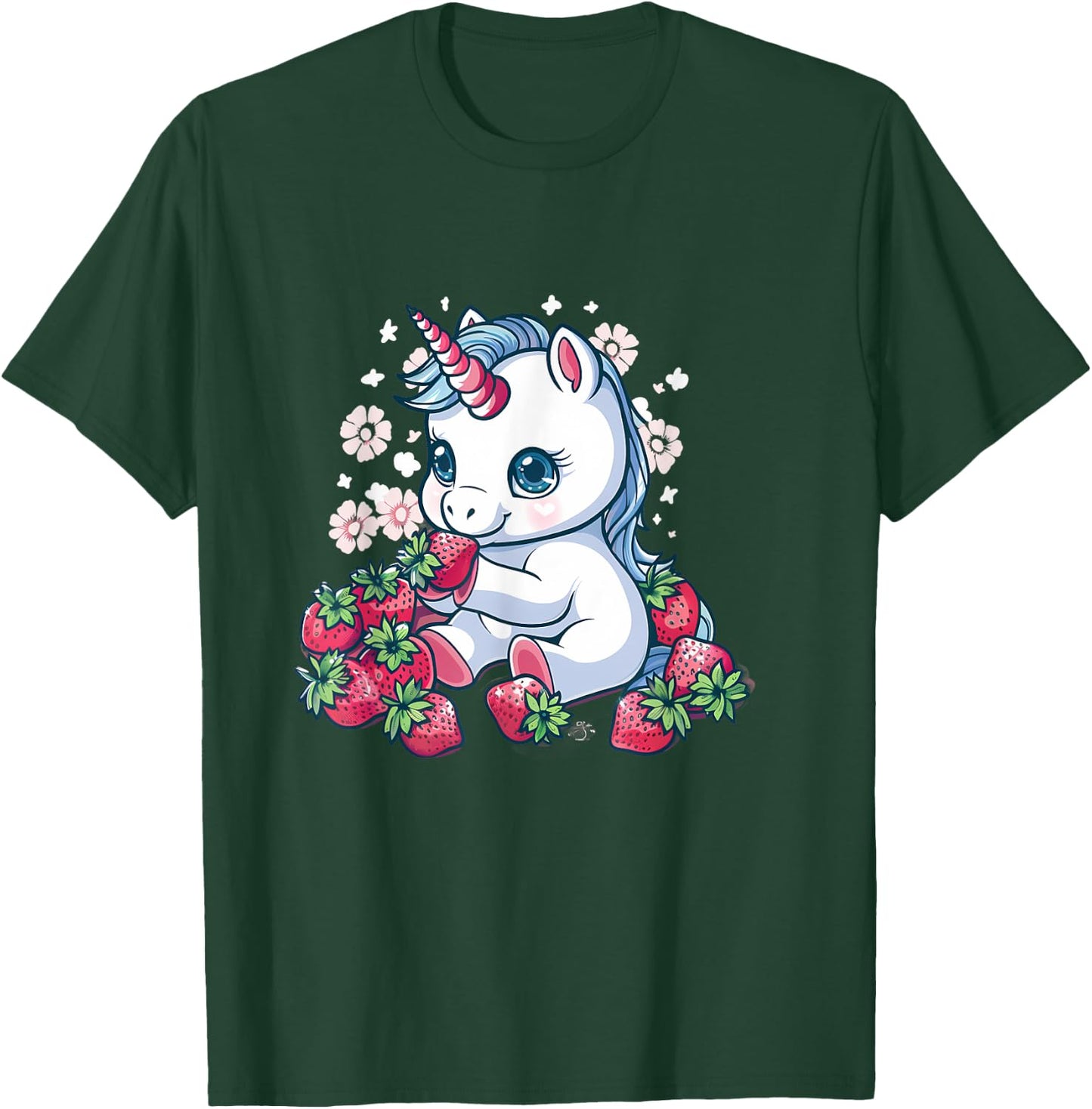 Strawberry Unicorn Cute Floral Strawberries Animal Print T-Shirt - T-Shirt | Forest