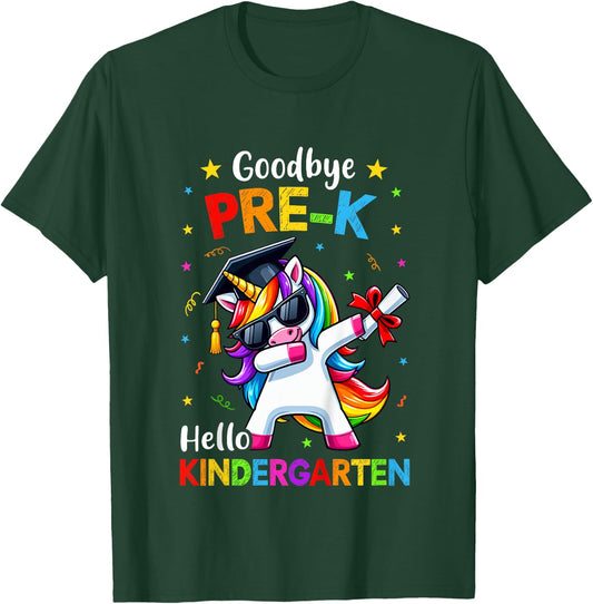 Kids Goodbye Pre-K Hello Kindergarten Graduation Unicorn Girl T-Shirt - T-Shirt | Forest