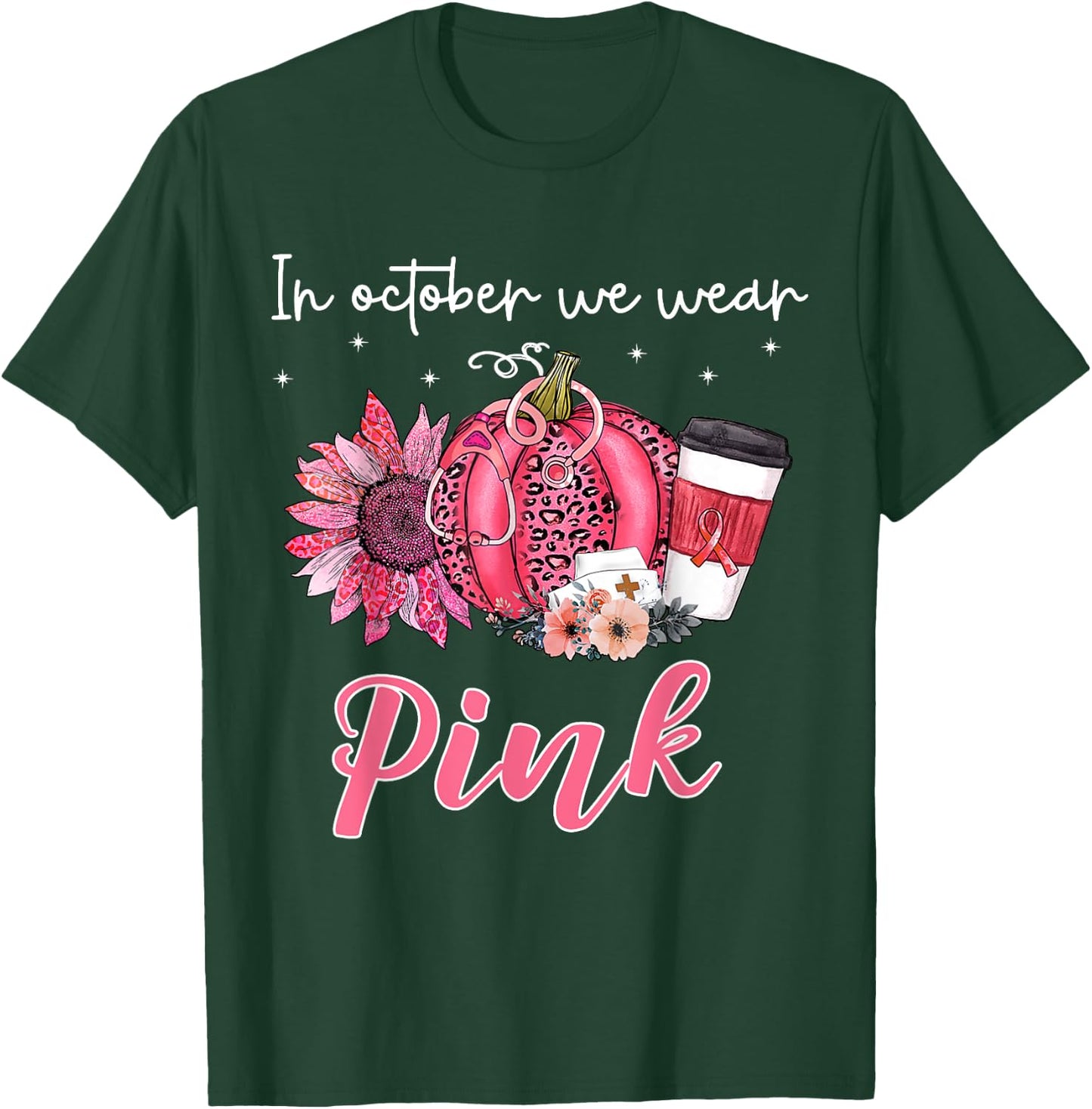 Breast Cancer In October We Wear Pink Pumpkin T-Shirt - T-Shirt | Forest