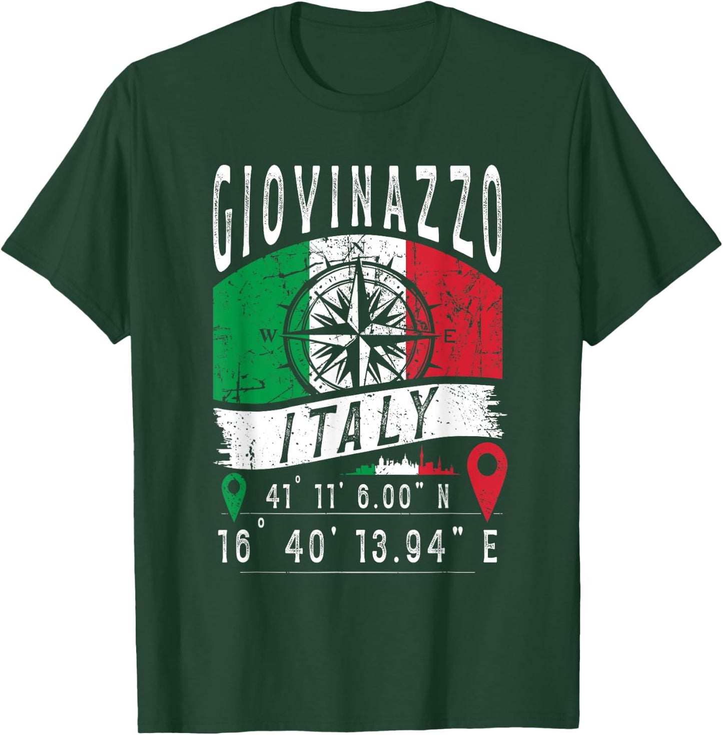 Giovinazzo Italy Flag Italia GPS Coordinates Of Giovinazzo T-Shirt - T-Shirt | Forest