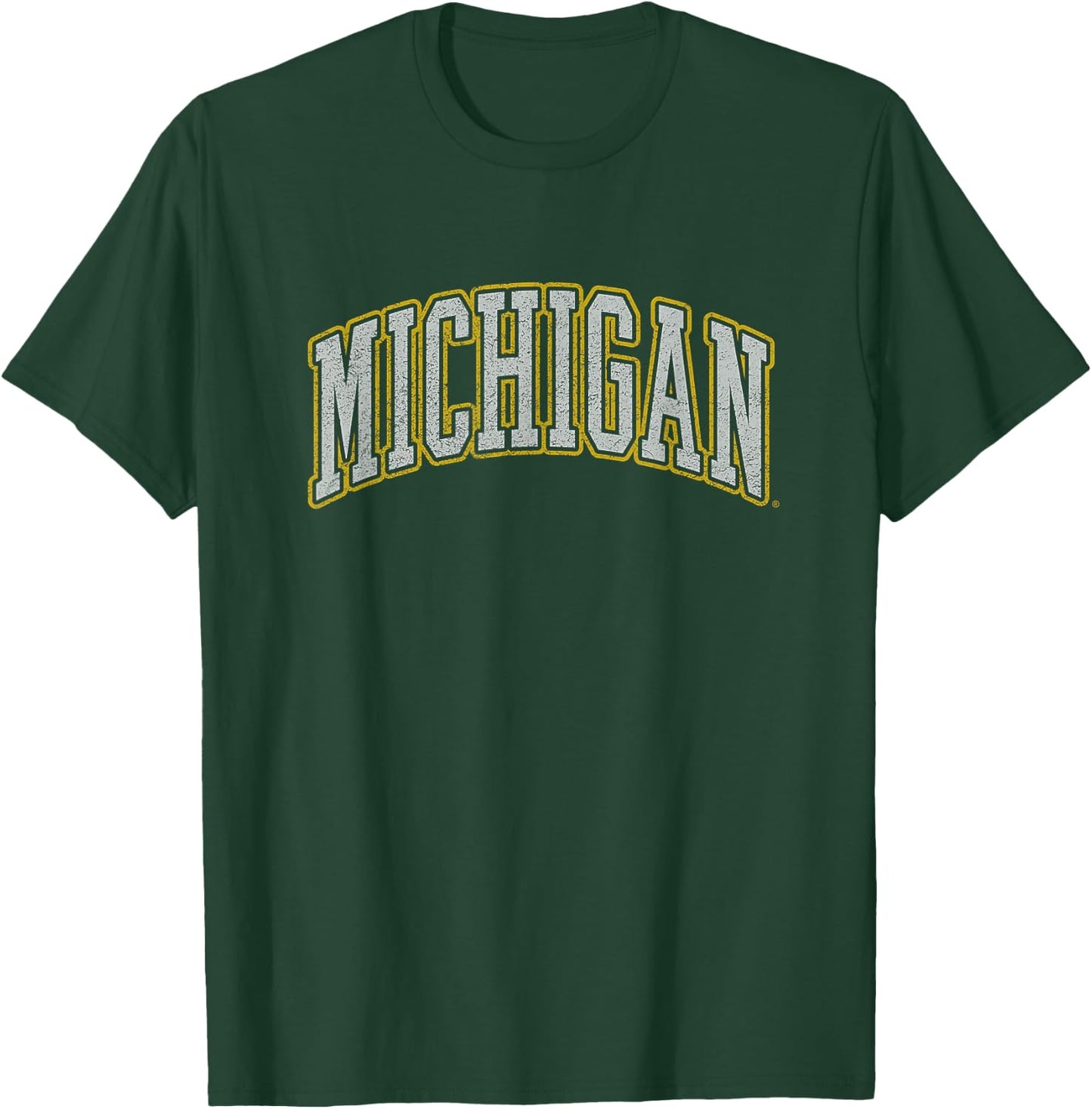 University of Michigan Wolverines U of M Distressed School T-Shirt - T-Shirt | Forest