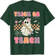 Funny Halloween Teachers Trick Or Teach Groovy Ghost Women Kids T-Shirt - T-Shirt | Forest