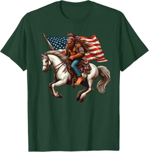 Funny Bigfoot Sasquatch USA Mullet Bandana Horse Riding T-Shirt - T-Shirt | Forest