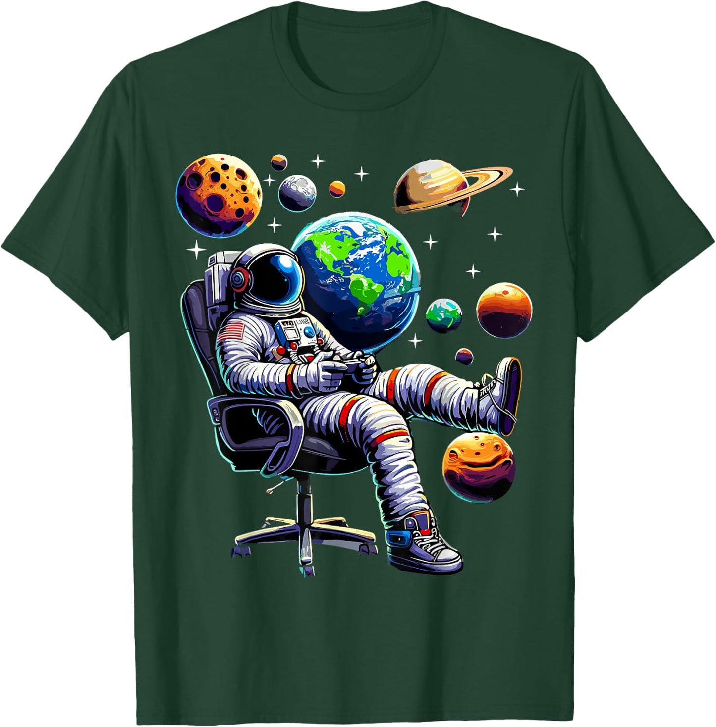 Astronaut Gamer Space Gaming System Planets T-Shirt - T-Shirt | Forest