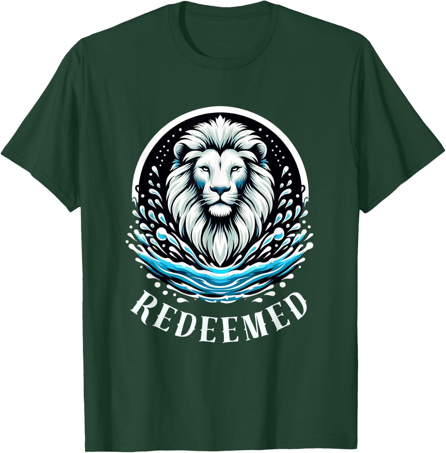 REDEEMED, LION Christian Men's Baptism T-Shirt - T-Shirt | Forest