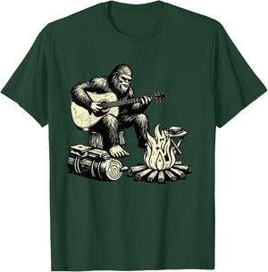 Camping Bigfoot Smore Rock Bigfoot Playing Guitar Campfire T-Shirt - T-Shirt | Forest