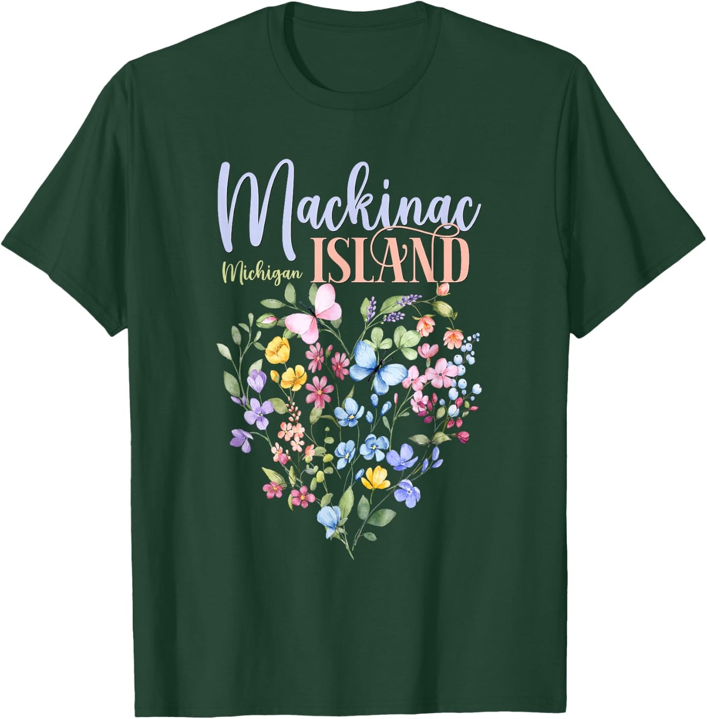 Mackinac Island Michigan Wildflowers Heart I Love Michigan T-Shirt - T-Shirt | Forest