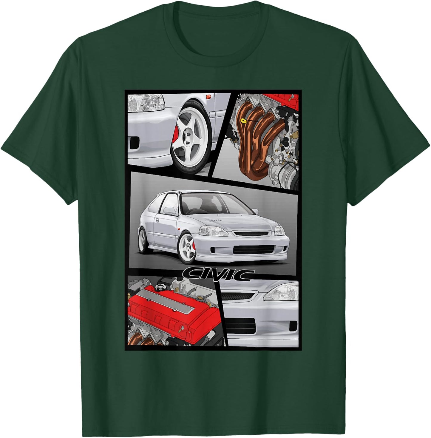 Civic EK B16 Engine Type R Japanese Car T-Shirt - T-Shirt | Forest