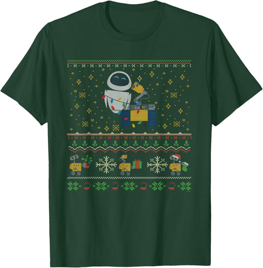 Disney PIXAR Wall-E & Eve Ugly Christmas Sweater Holiday T-Shirt - T-Shirt | Forest