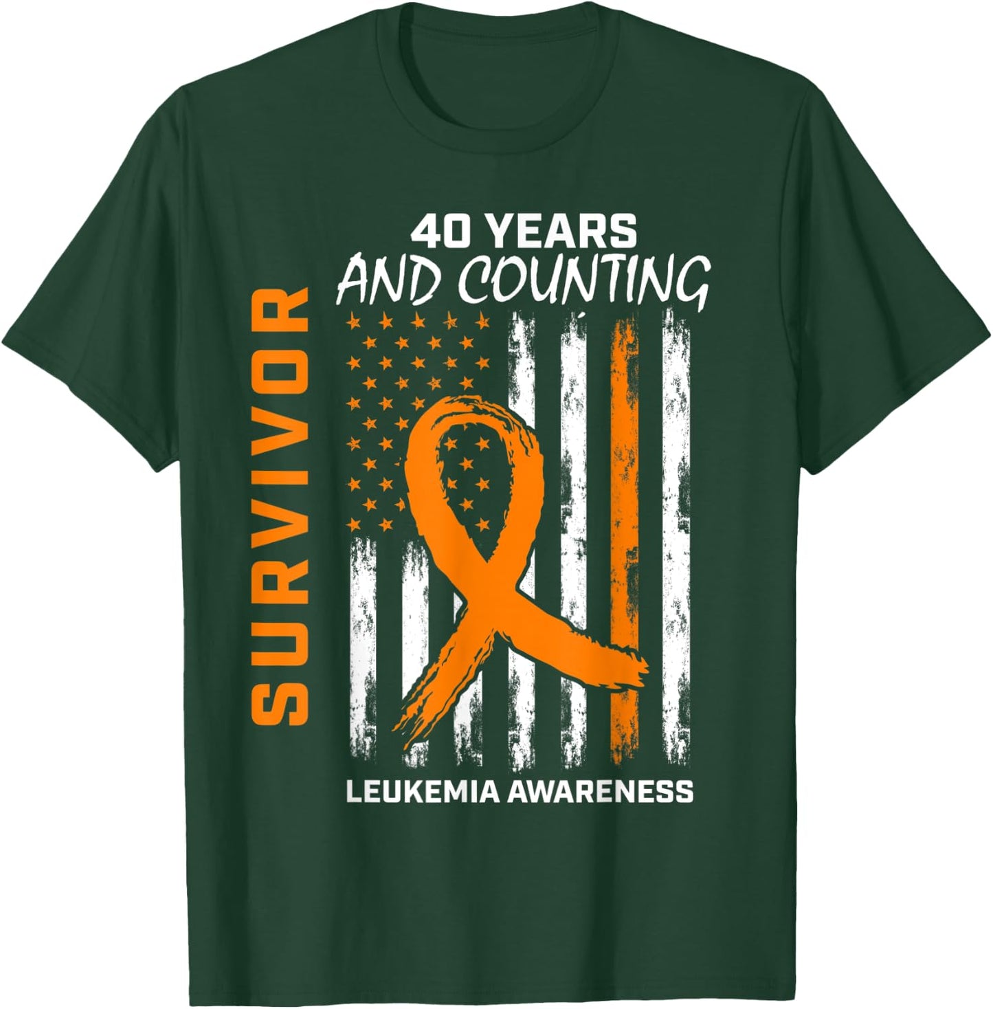 40 Years Cancer Free Leukemia Survivor Gifts American Flag Men T-Shirt - T-Shirt | Forest