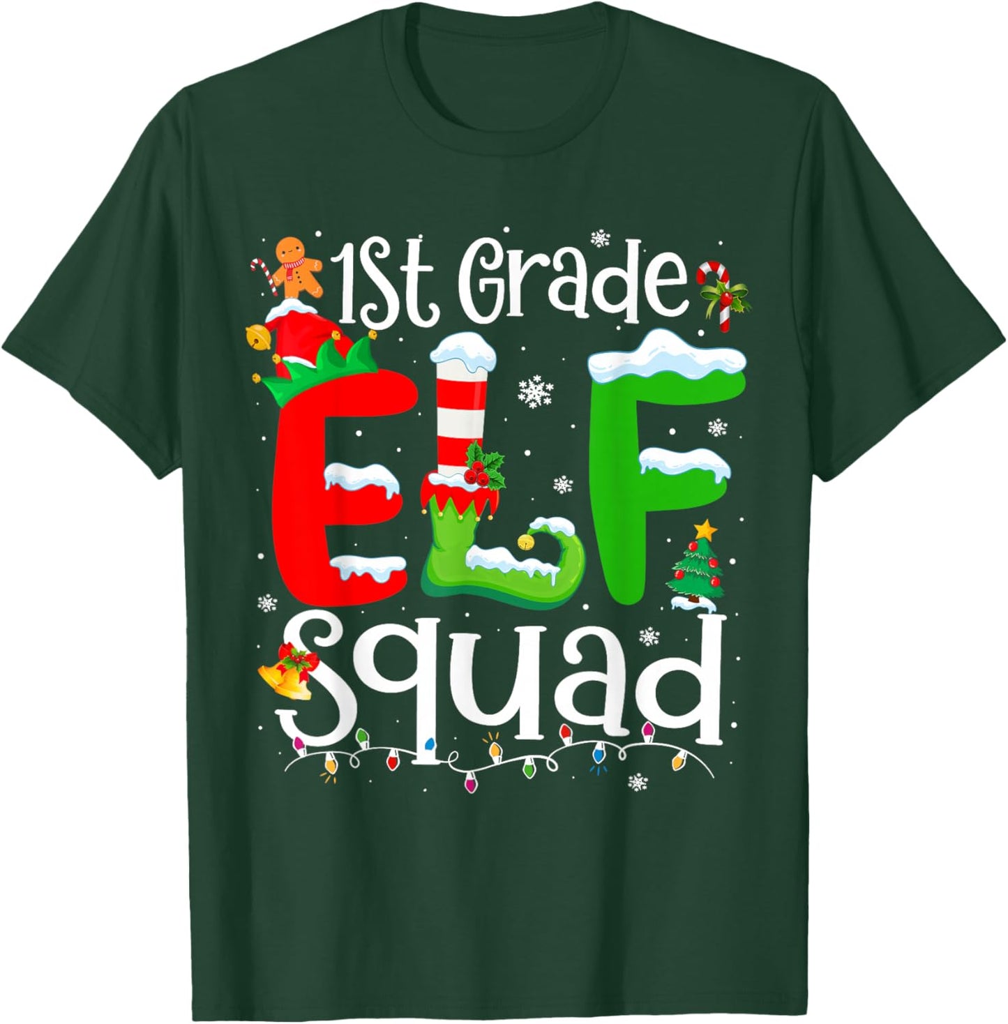 1st Grade Elf Squad Funny Teacher Christmas Students T-Shirt - T-Shirt | Forest